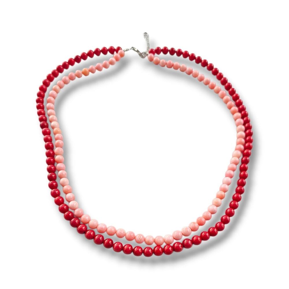 BBJ Genuine Coral Red Angel Skin Statement Necklace sterling Silver 925 Signed
